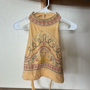 Free People Embroidered Yellow Halter Top